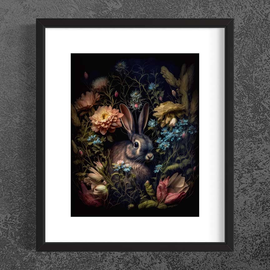 Rabbit in Floral Antique Painting Wall Decor