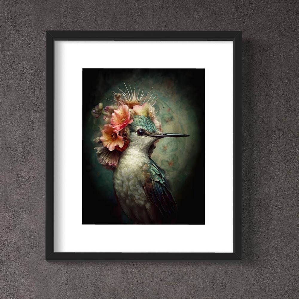 Hummingbird with Pink Flowers Painting Wall Art