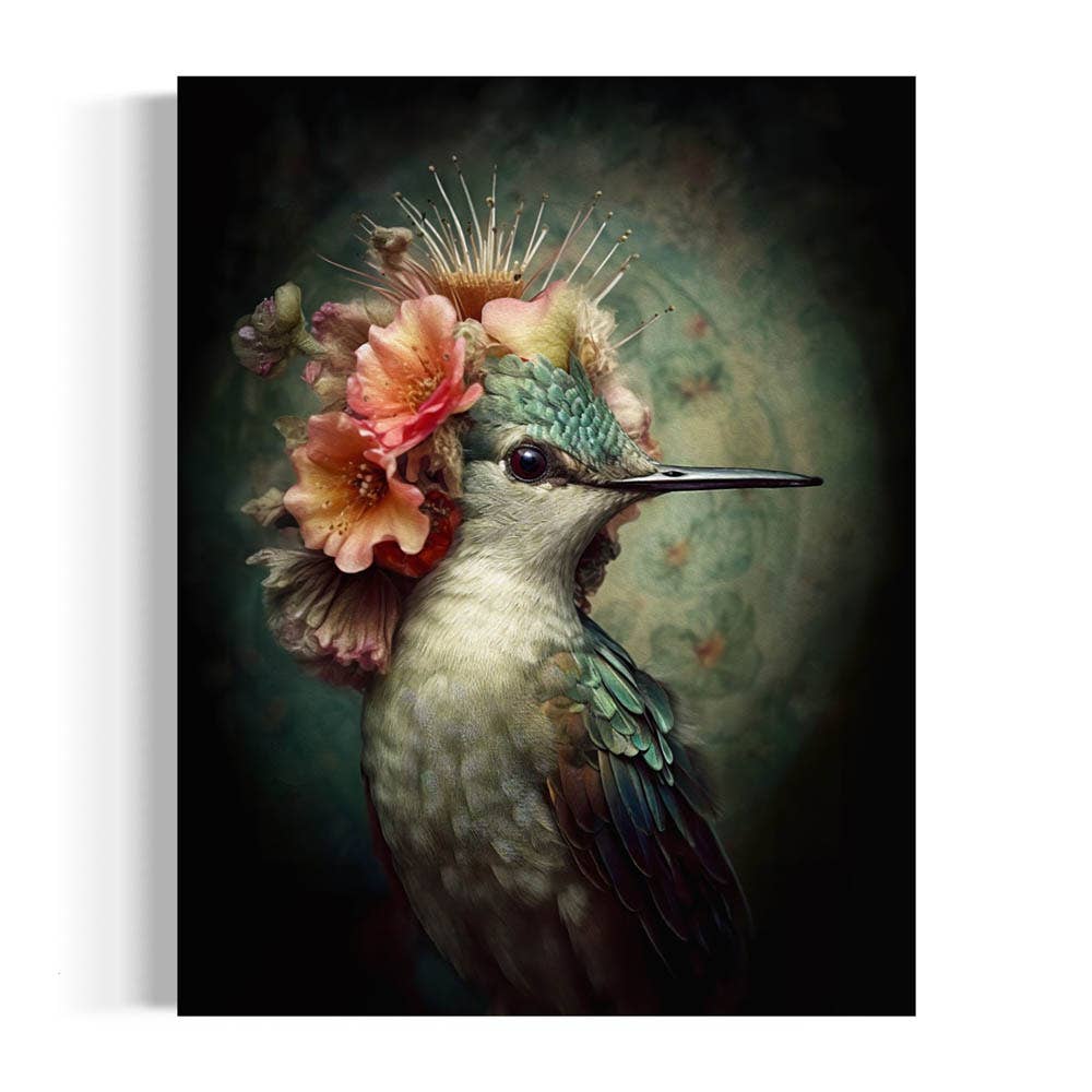 Hummingbird with Pink Flowers Painting Wall Art
