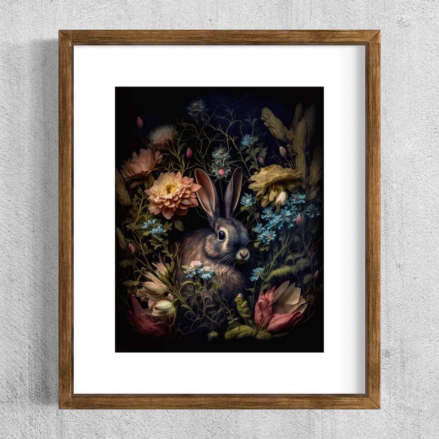 Rabbit in Floral Antique Painting Wall Decor