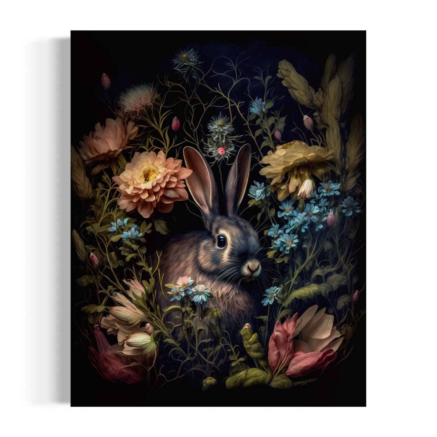 Rabbit in Floral Antique Painting Wall Decor