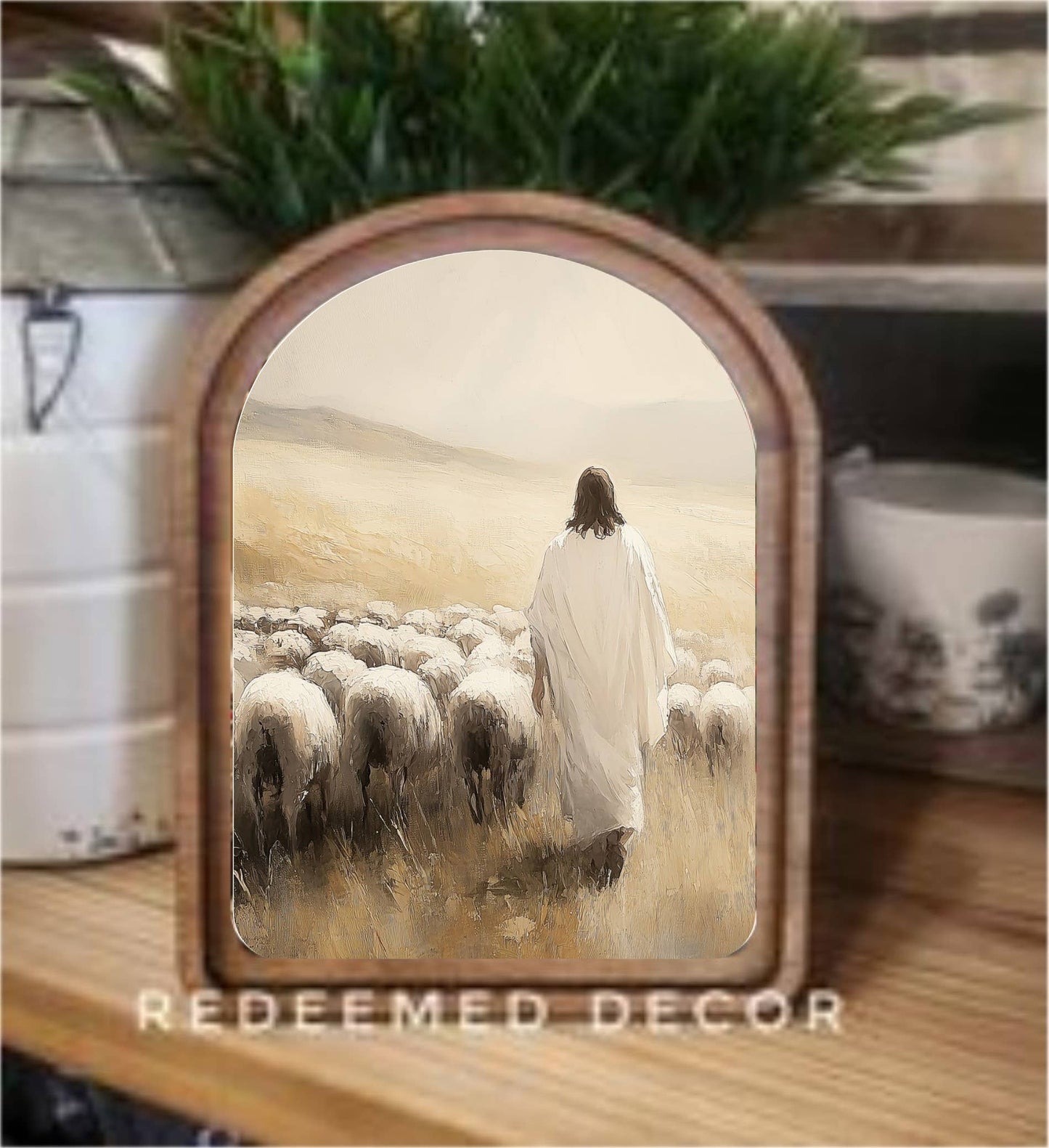 Arch Top Jesus Sheep Framed Art