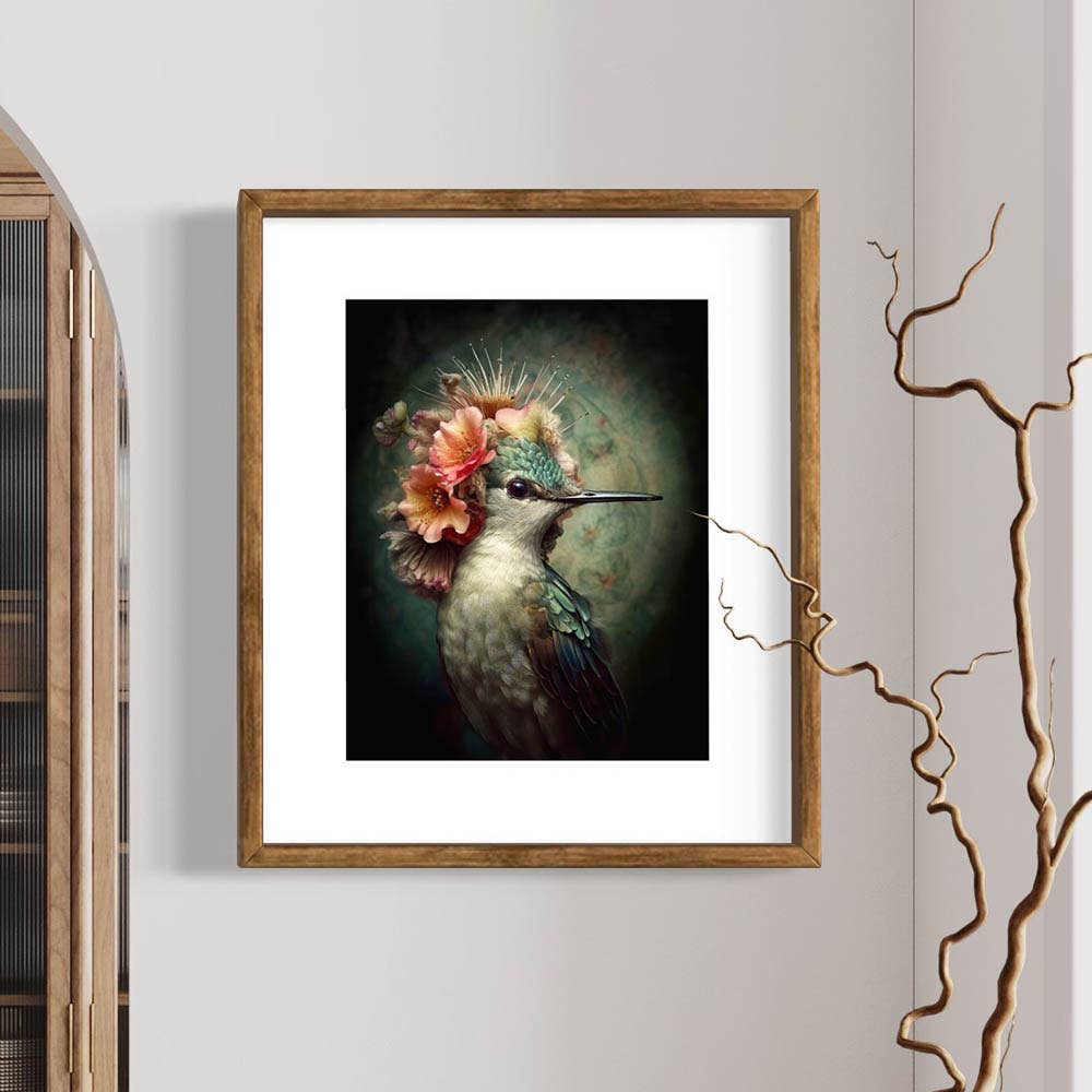 Hummingbird with Pink Flowers Painting Wall Art