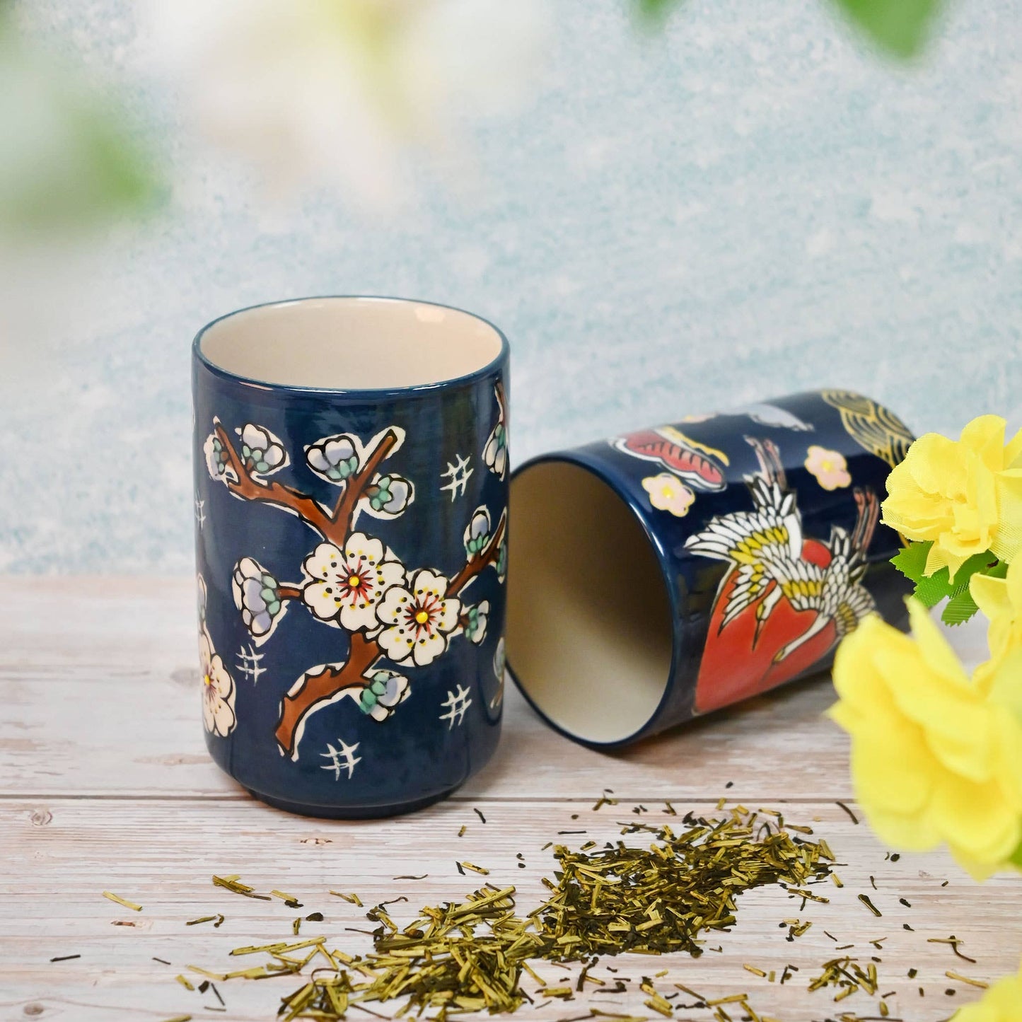Mira Ceramic Yunomi Tea Cup – Japanese Floral Art (12oz)
