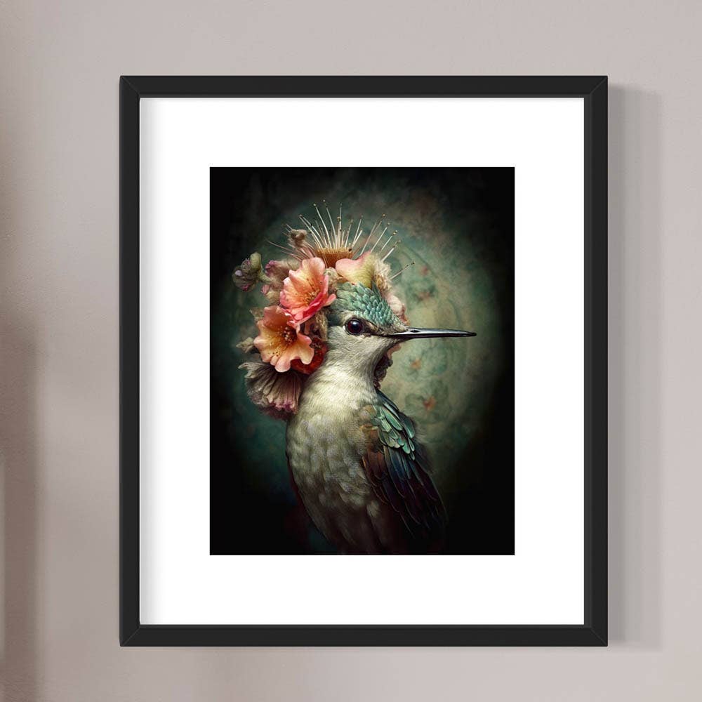 Hummingbird with Pink Flowers Painting Wall Art