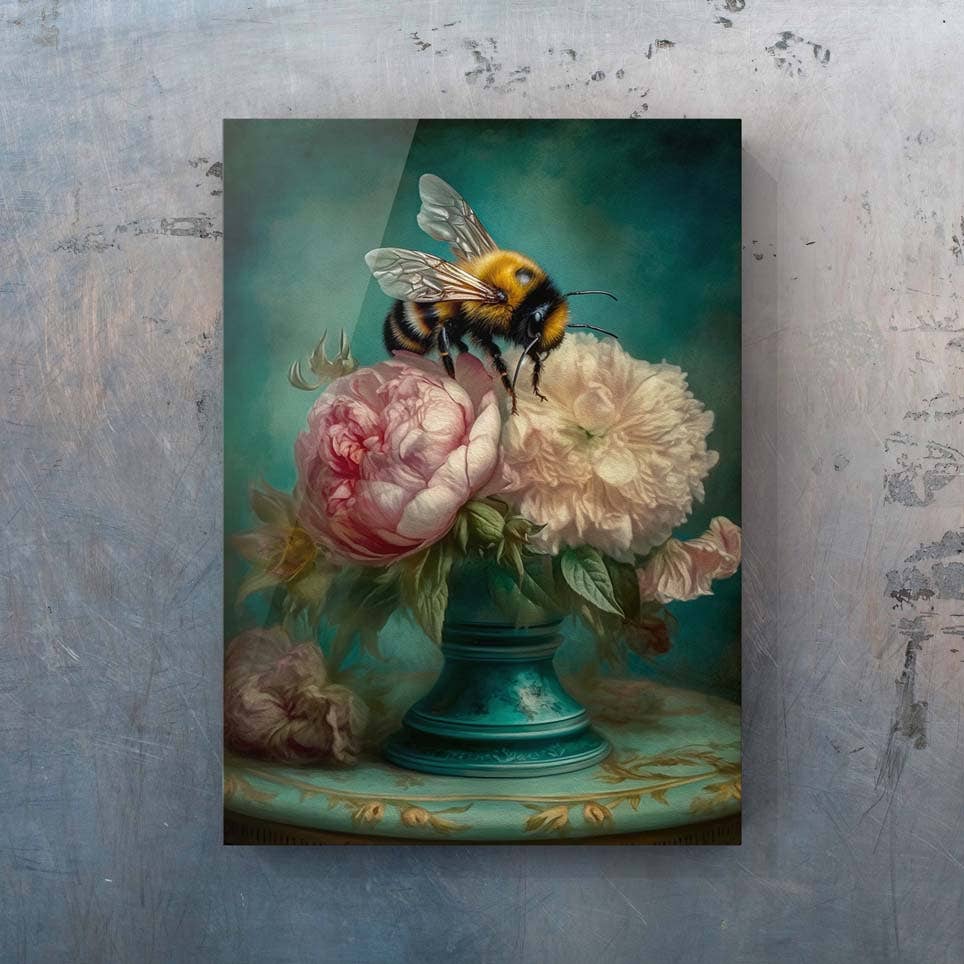 Bee and Pink Peonies Still Life Wall Art