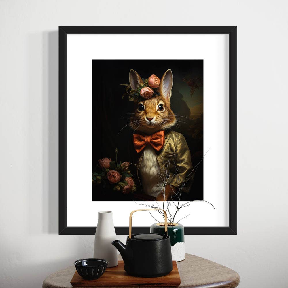 Victorian Rabbit With Pink Flowers Wall Art