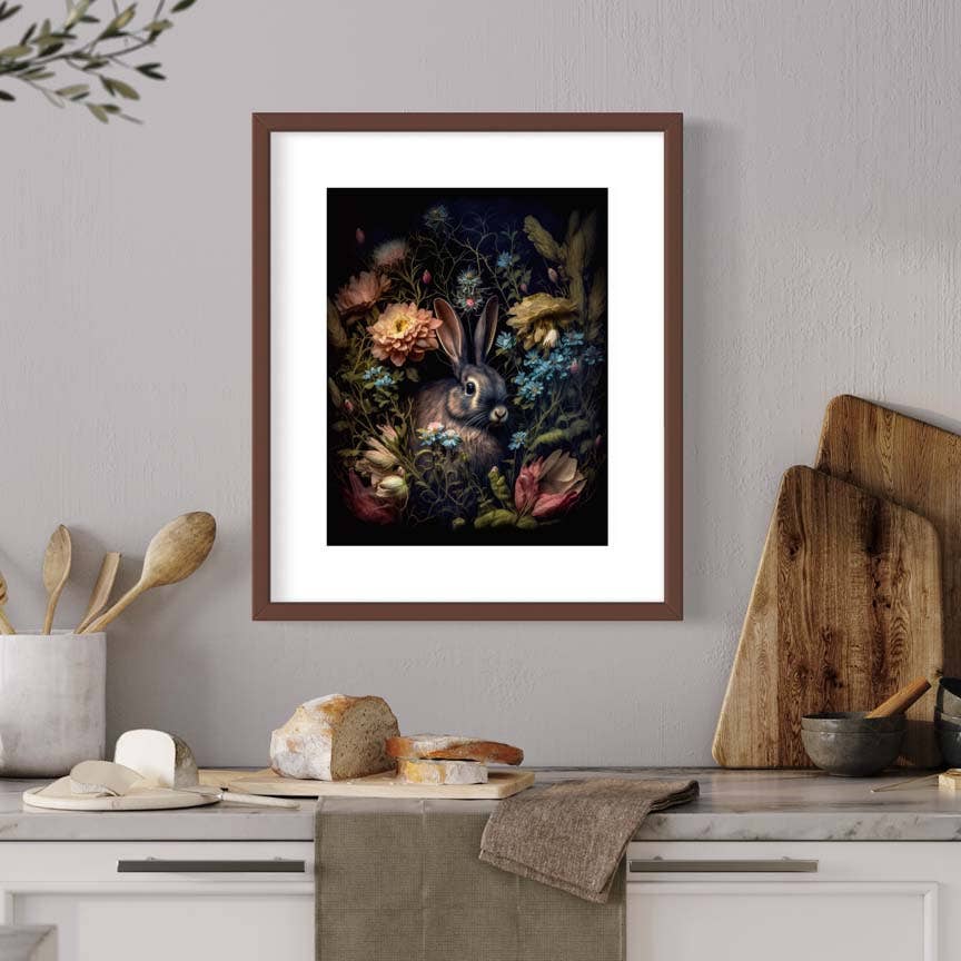 Rabbit in Floral Antique Painting Wall Decor