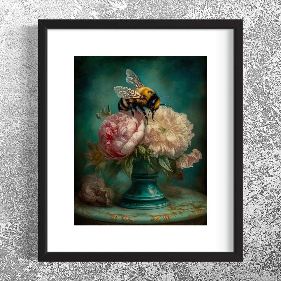 Bee and Pink Peonies Still Life Wall Art