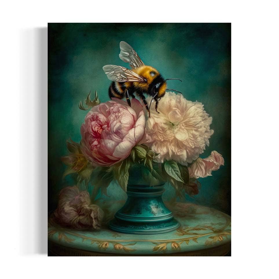 Bee and Pink Peonies Still Life Wall Art