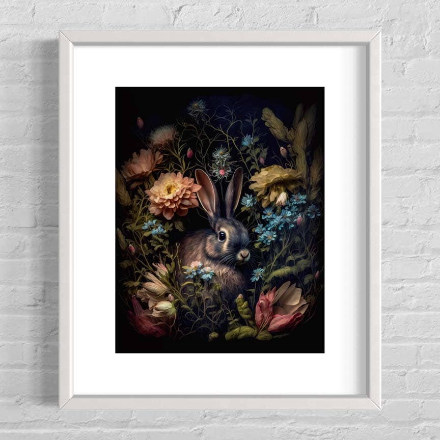 Rabbit in Floral Antique Painting Wall Decor
