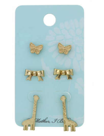 Animal Butterfly Filigree Metal Button Earring Set