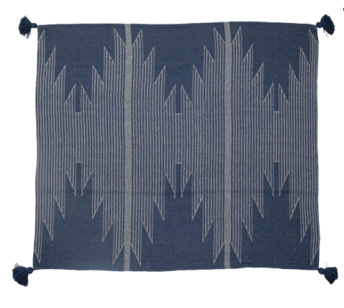 Throw with Aztec Pattern and Tassels, Blue