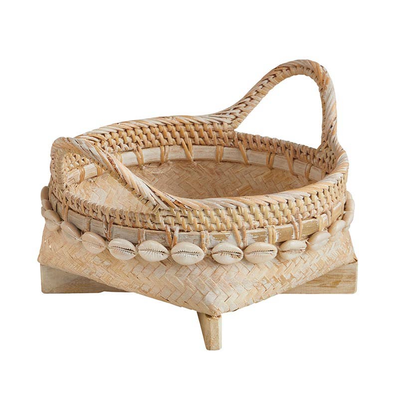 Rattan Cowrie Shell Baskets With Handles