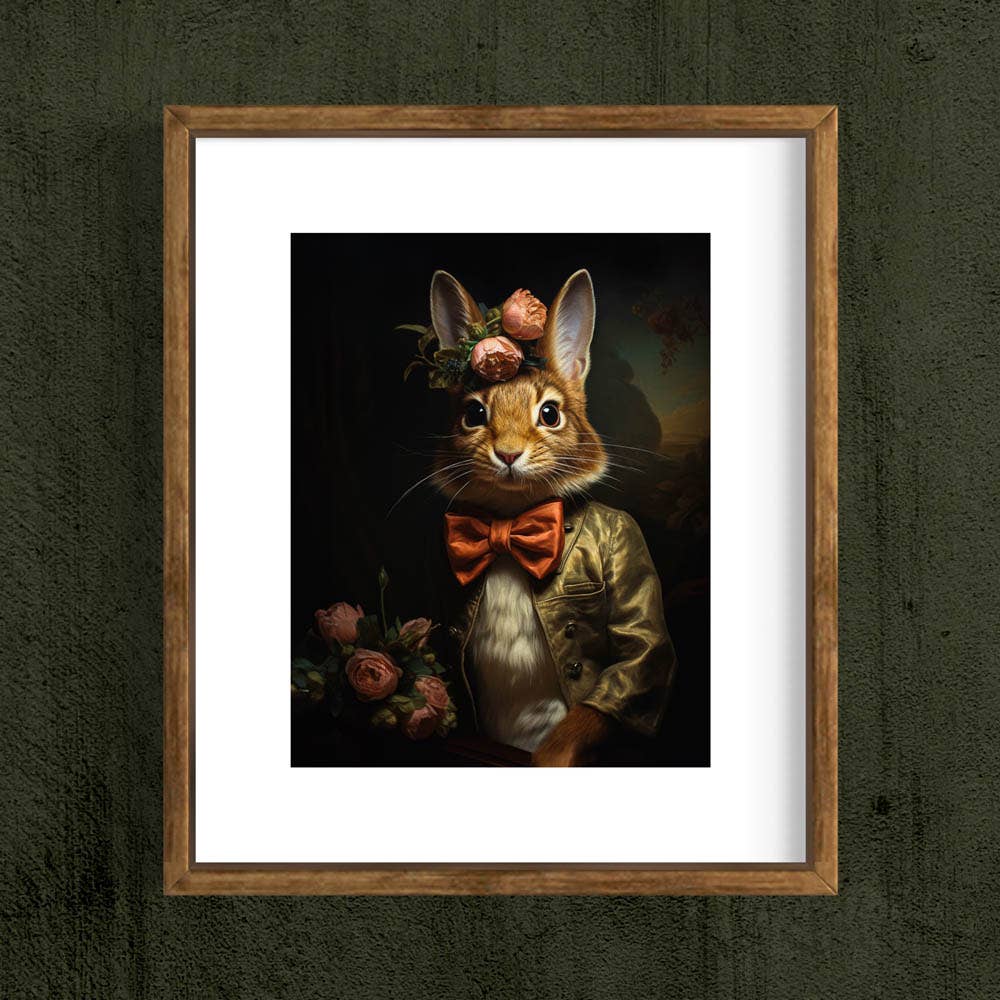 Victorian Rabbit With Pink Flowers Wall Art
