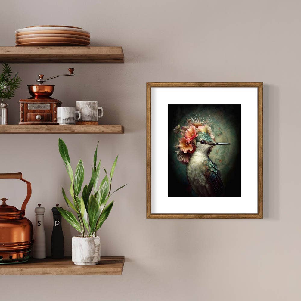 Hummingbird with Pink Flowers Painting Wall Art