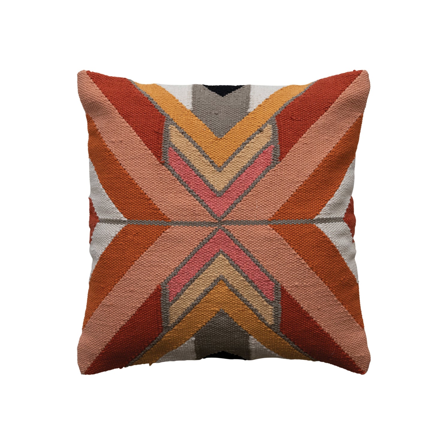 20" Square Woven Cotton Pillow w/ Chevron Pattern