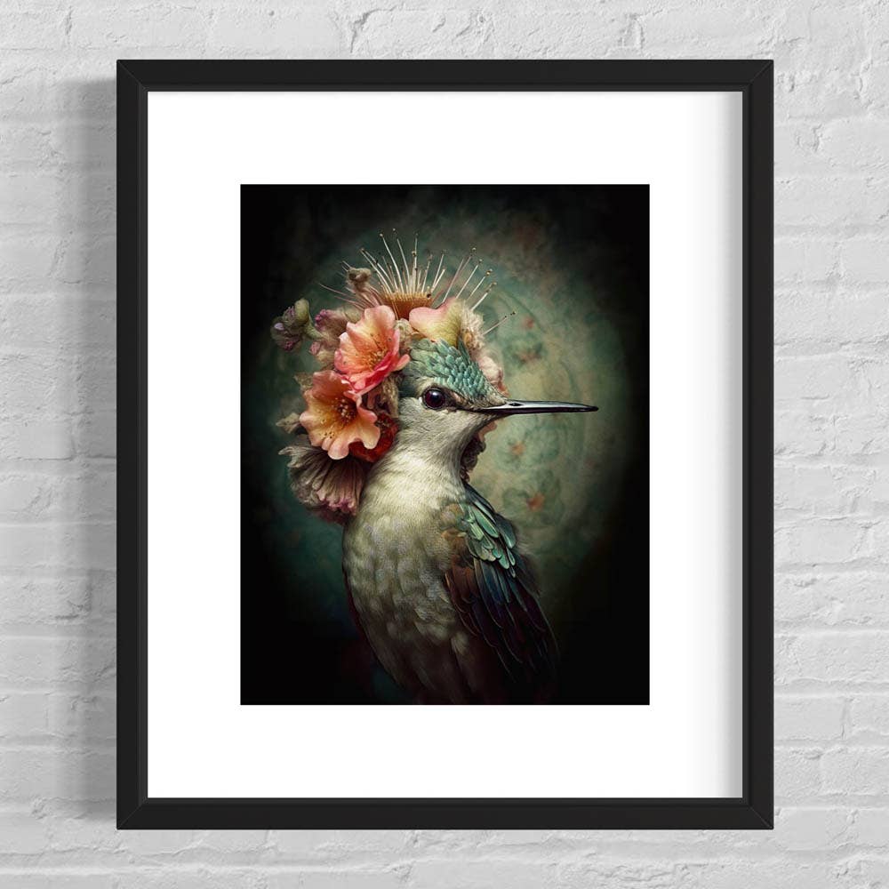 Hummingbird with Pink Flowers Painting Wall Art