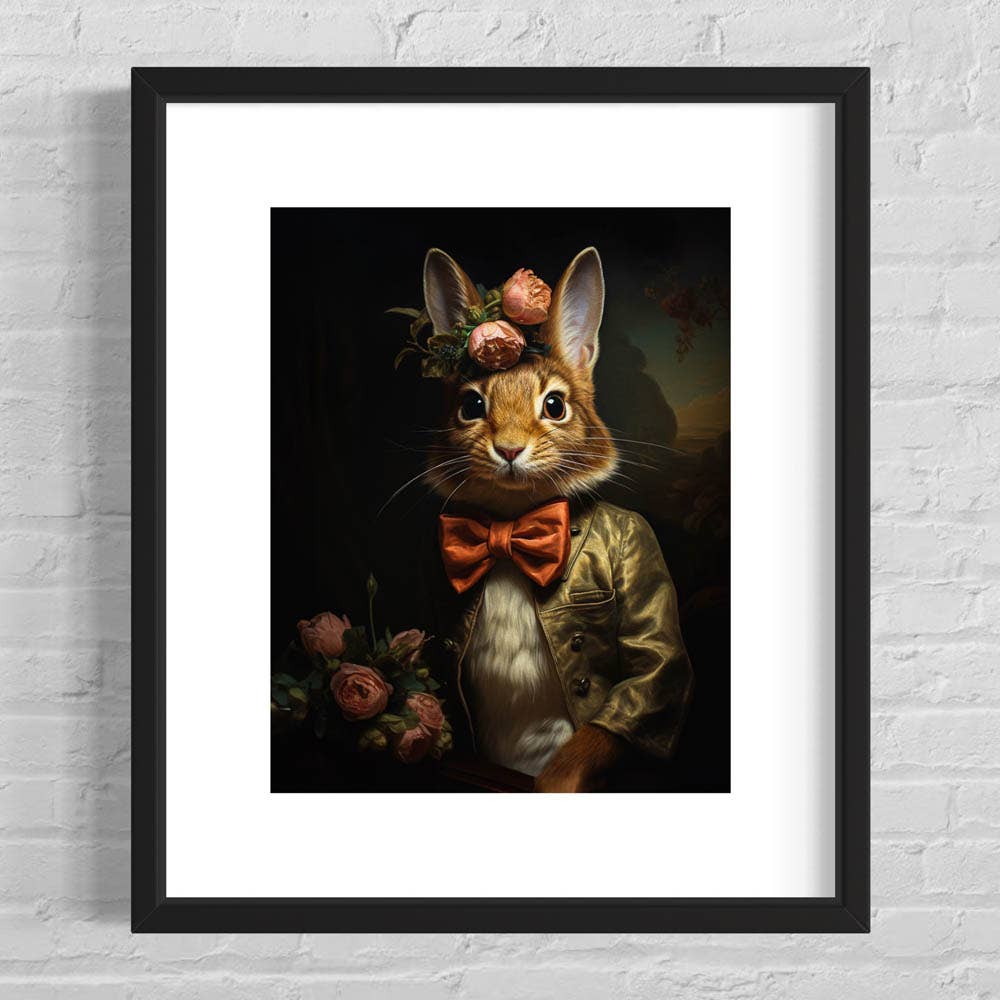 Victorian Rabbit With Pink Flowers Wall Art
