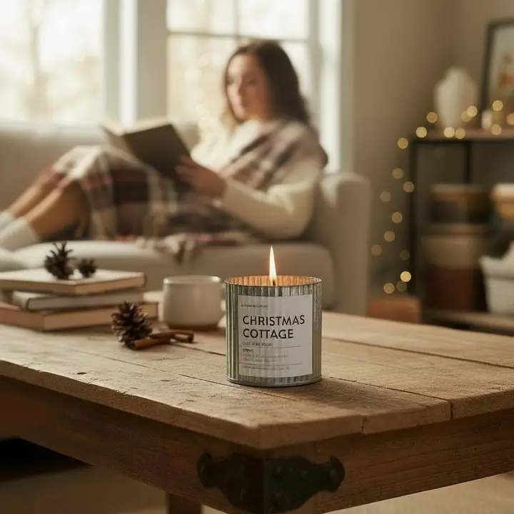 Christmas Cottage Rustic Vintage Farmhouse Wood Wick Candle