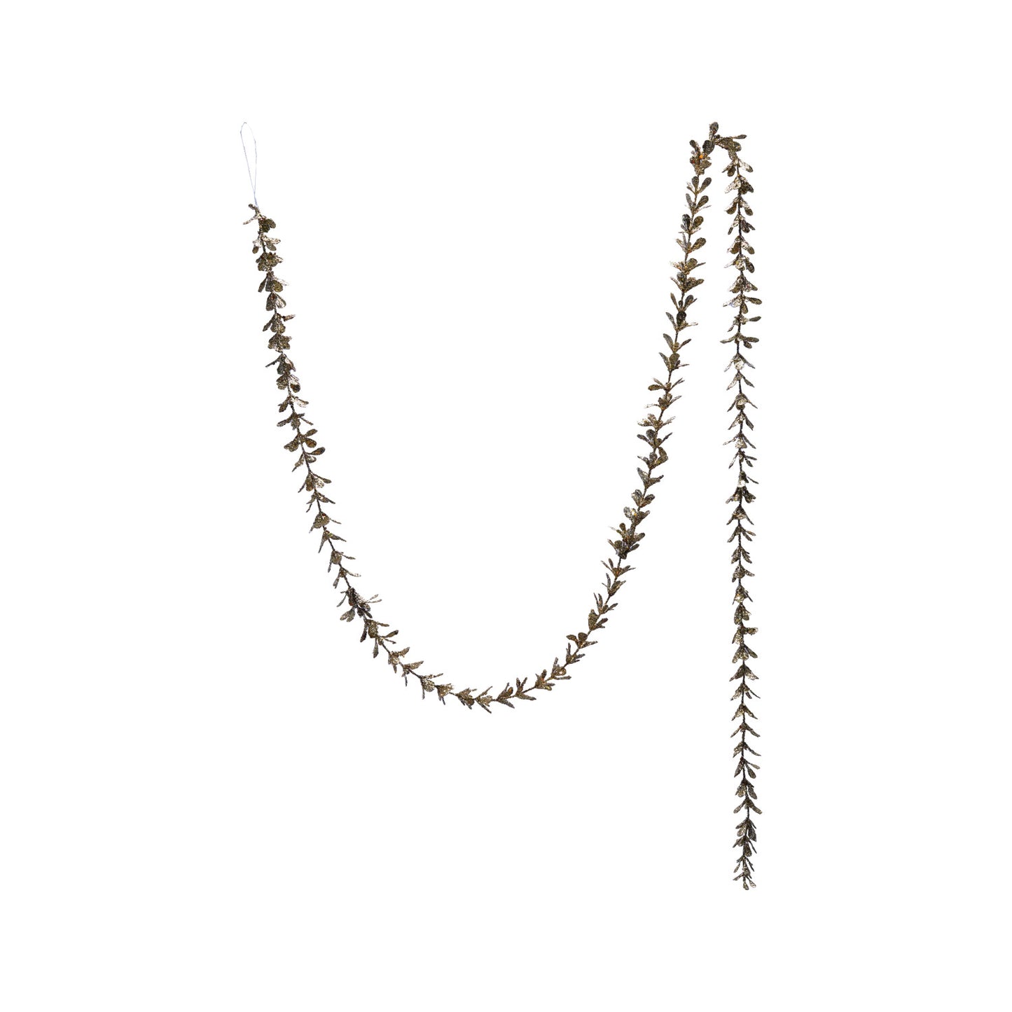 72"L x 1"H Faux Boxwood Garland with Glitter, Champagne Finish