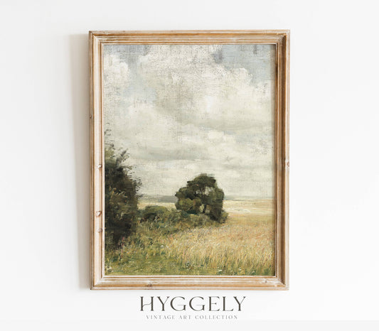 Vintage Green Landscape Painting | Golden Field Print