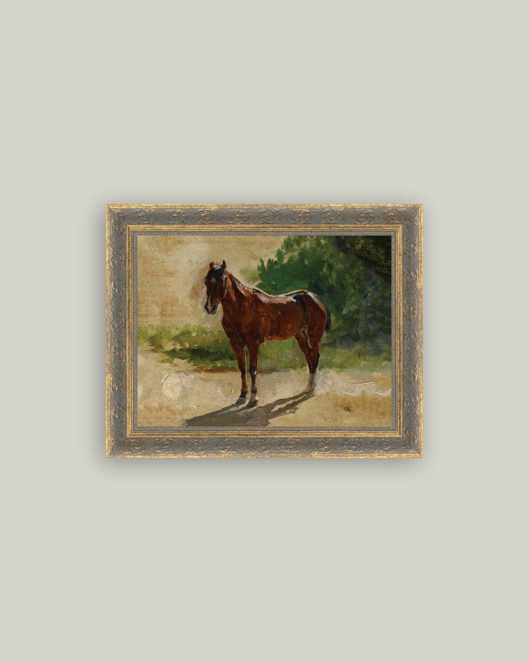 Brown Horse Study Framed Antique Art