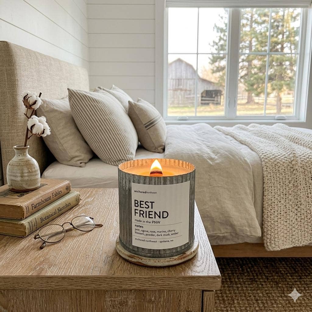 Sea Salt & Orchid Wood Wick Candle, Rustic Farmhouse Decor