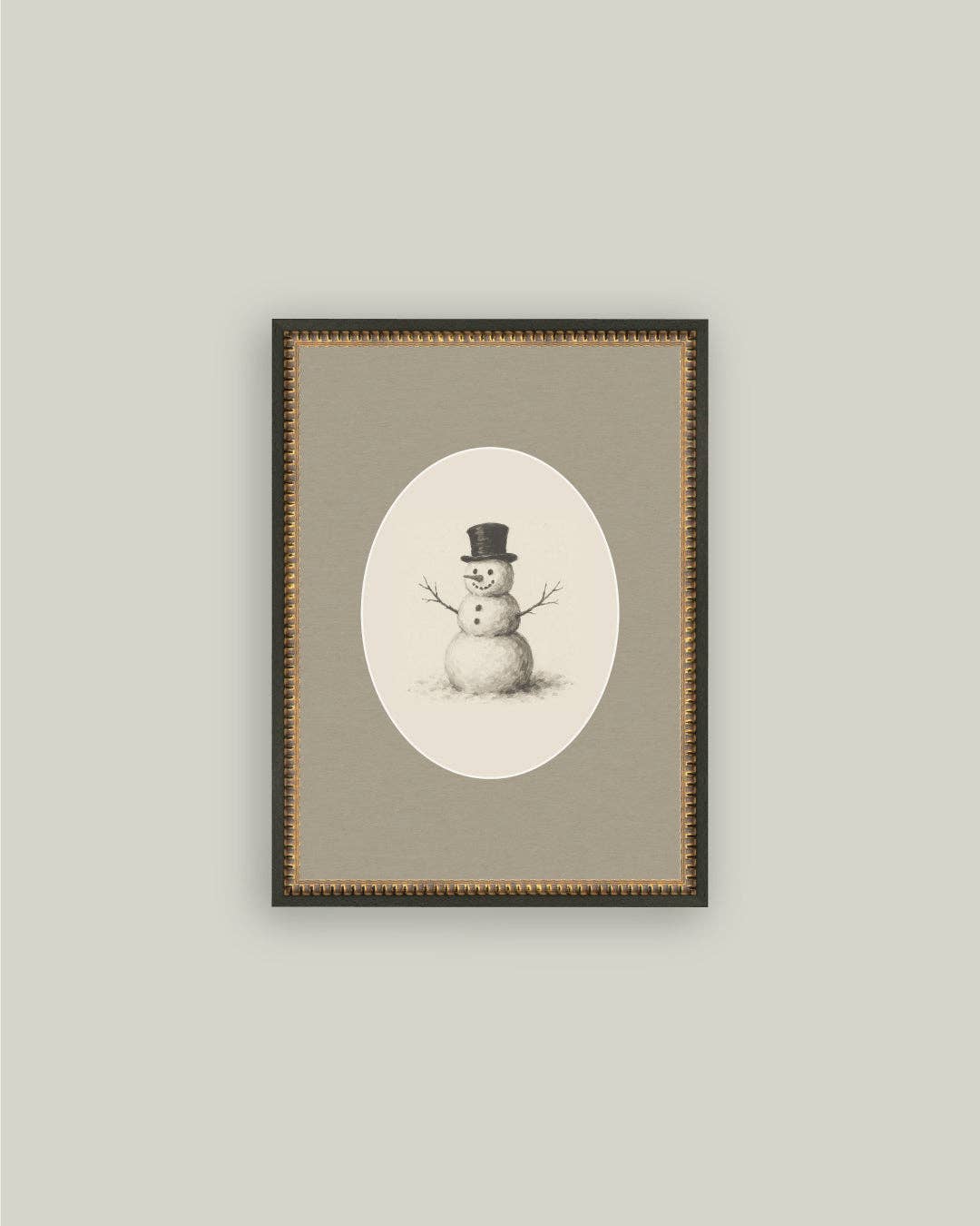 Oval Snowman Framed Antique Art