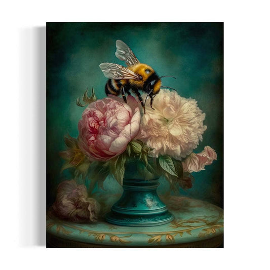 Bee and Pink Peonies Still Life Wall Art