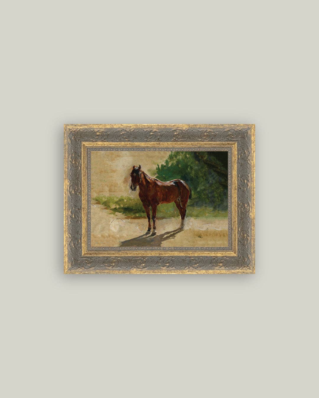 Brown Horse Study Framed Antique Art