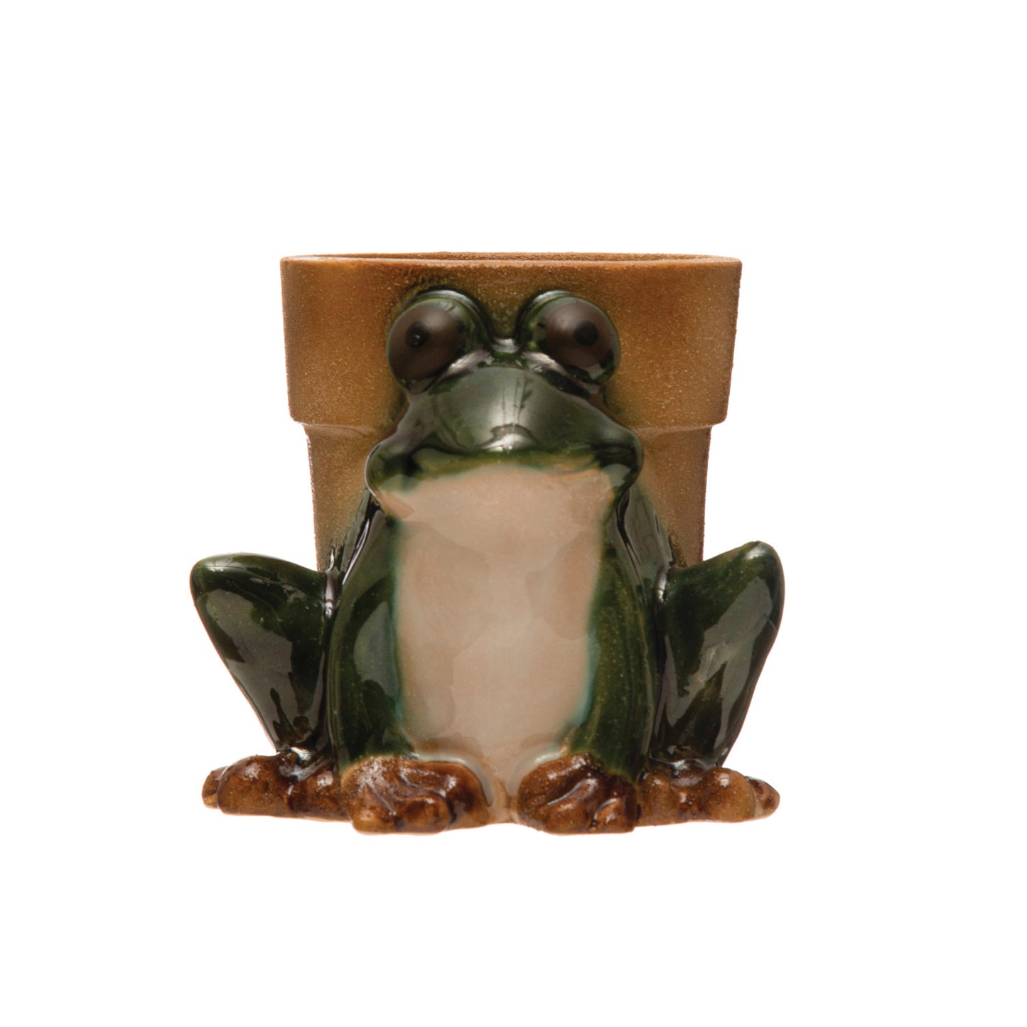 Stoneware Frog Planter, Reactive Glaze, Green, White & Brown (Each One Will Vary)