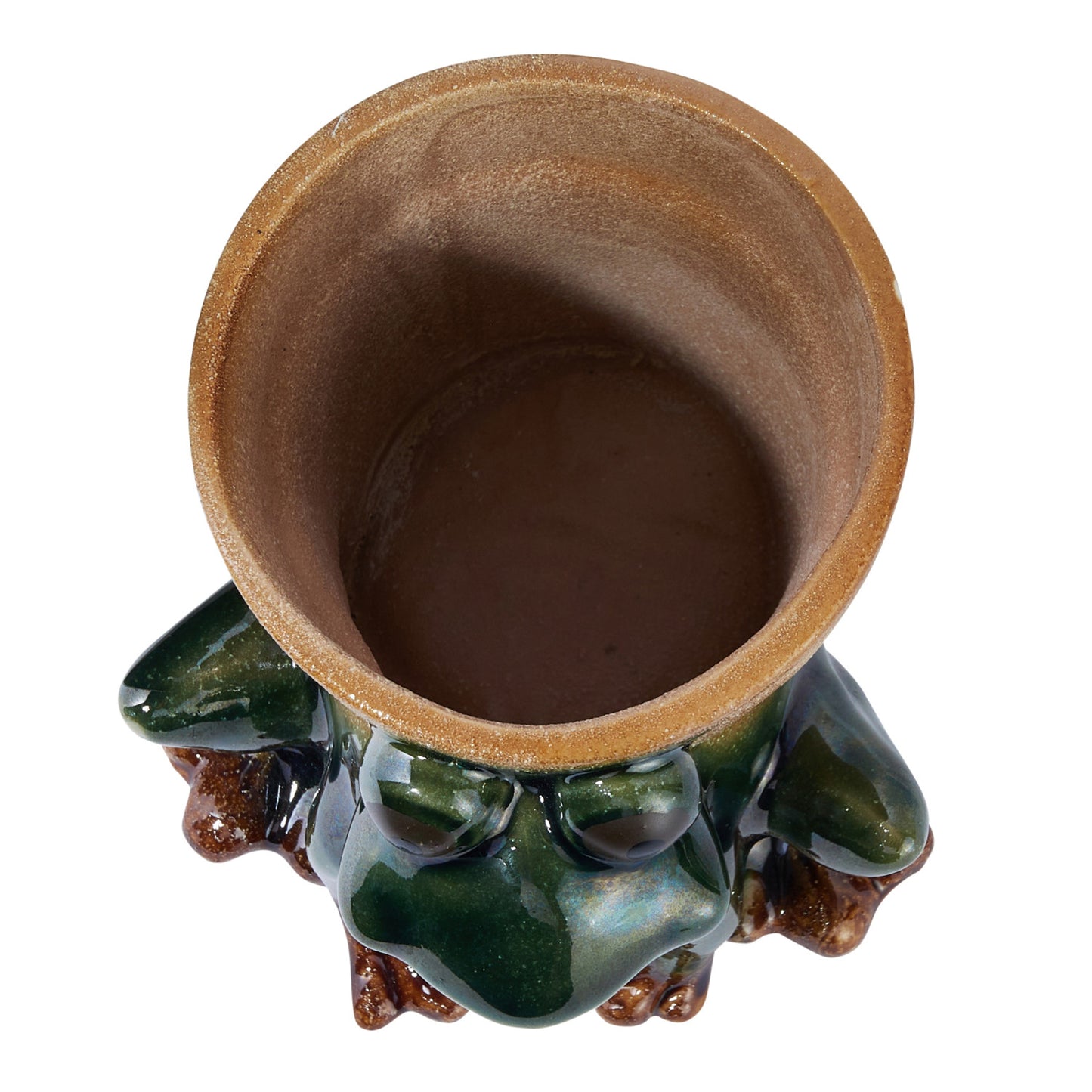 Stoneware Frog Planter, Reactive Glaze, Green, White & Brown (Each One Will Vary)