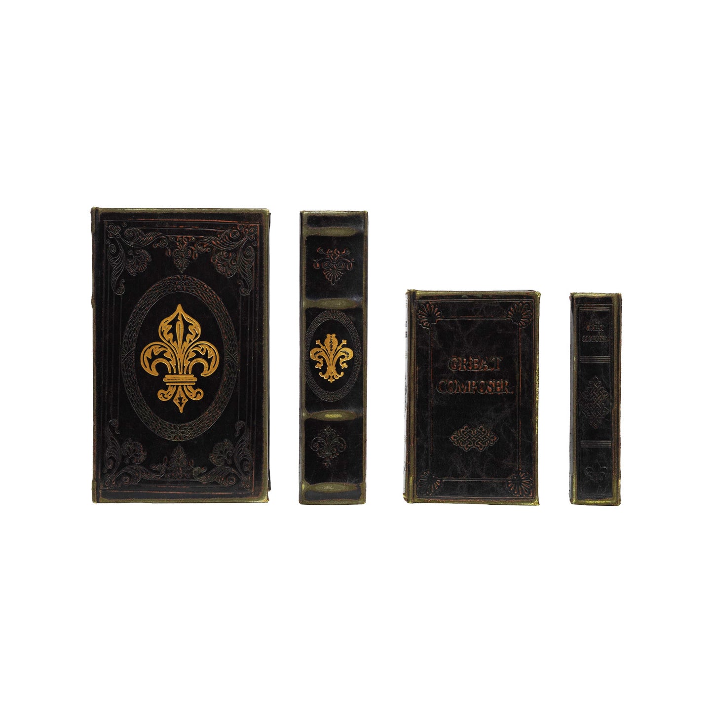 MDF & Faux Leather Book Storage Boxes with Fleur De Lis