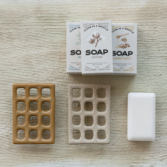 Stoneware Footed Soap Dish, 2 Colors (Each One Will Vary)