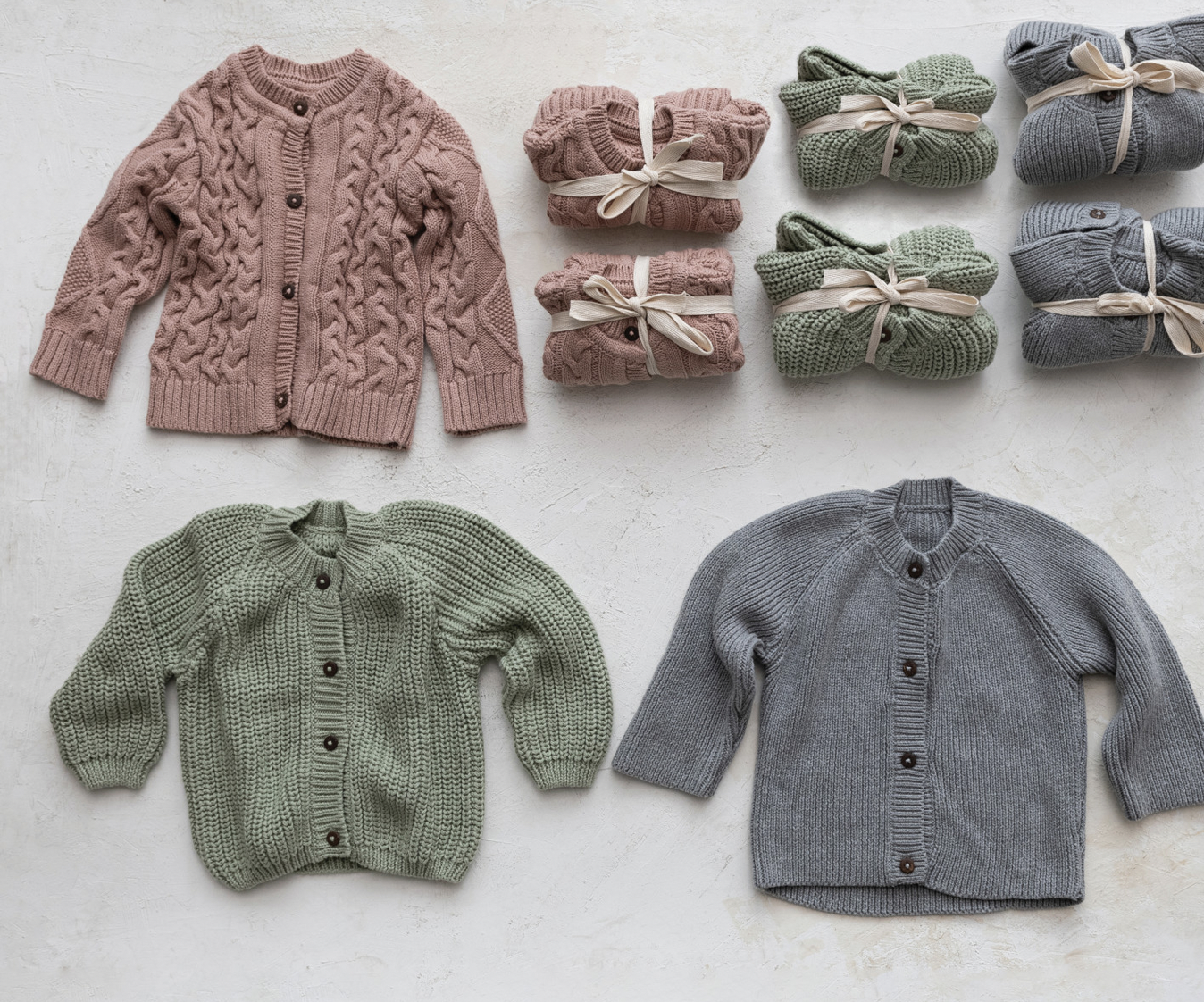 Cotton Knit Baby Sweater w/ Wood Buttons
