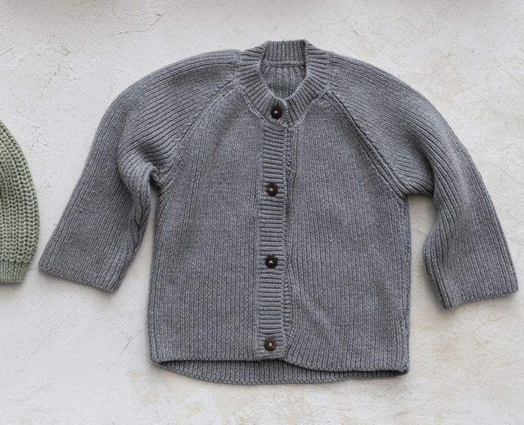 Cotton Knit Baby Sweater w/ Wood Buttons