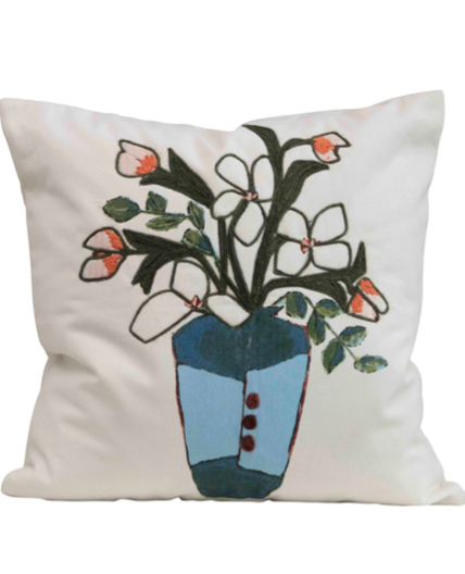 Embroidered Pillow with Flowers