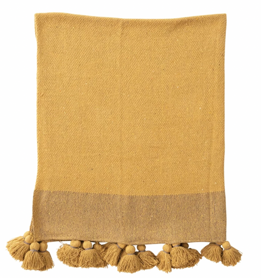 Woven Recycled Cotton Blend Throw with Tassels