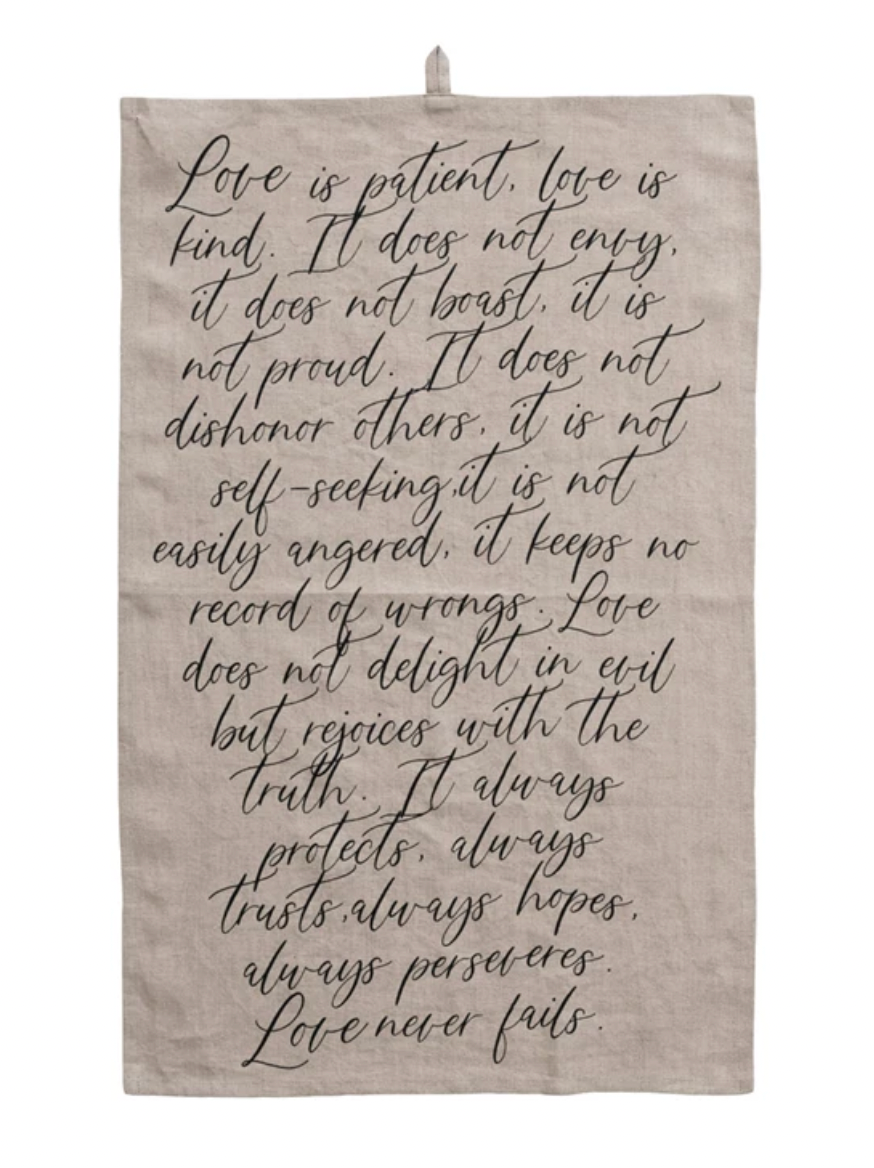 Linen Printed Tea Towel "Love is"