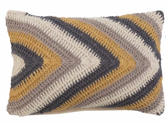 Cotton Crocheted Lumbar Pillow w/ Chevron Pattern