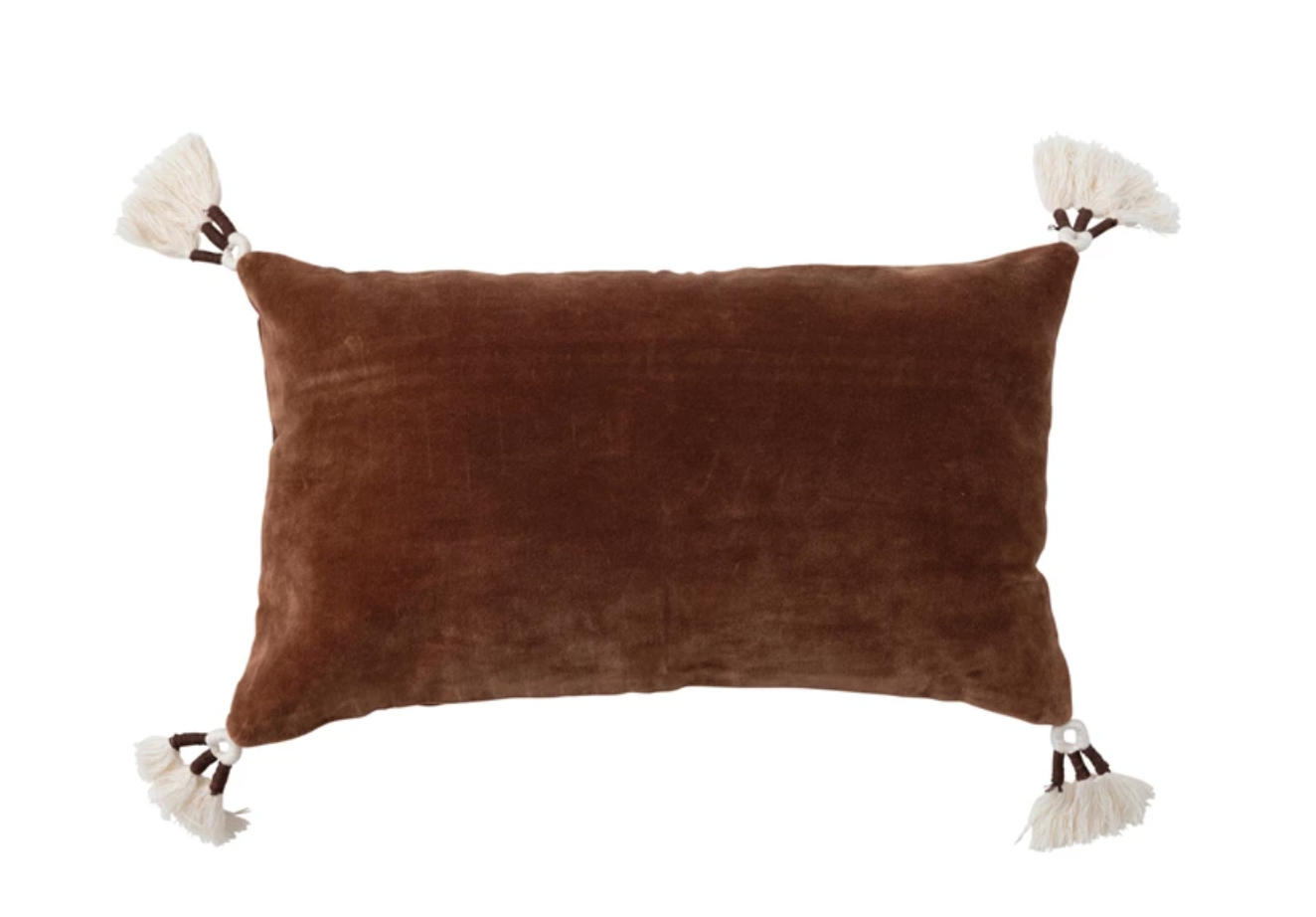 Cotton Velvet Lumbar Pillow w/ Tassels