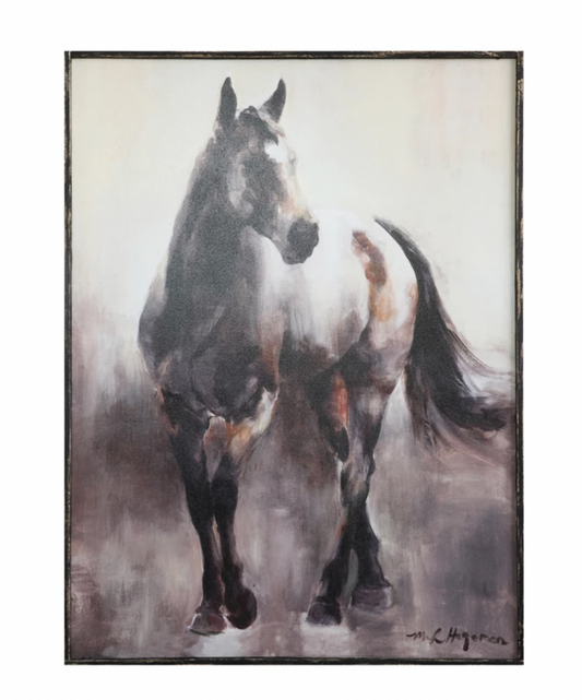 Wood Framed Wall Canvas with Horse