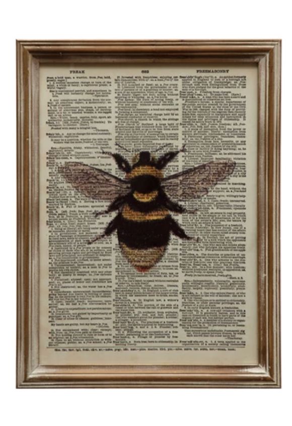 Wood Framed Glass Book Print Wall Décor with Bee