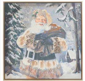 Woodland Santa Textured Framed Canvas