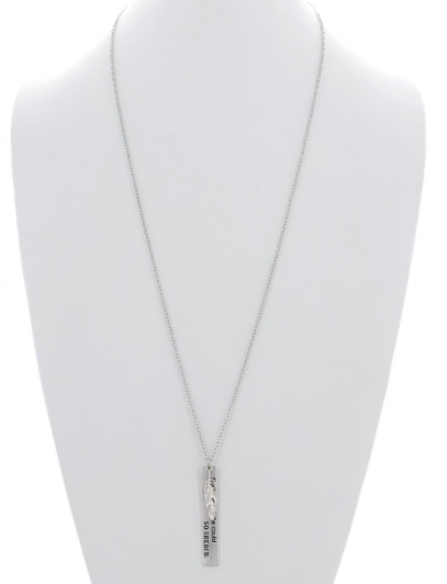 Feather Bar Message Charm Long Necklace