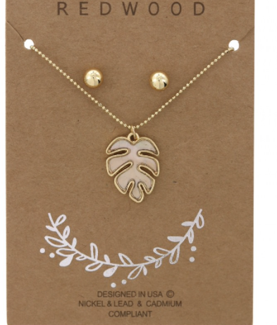 Leaf Monstera Pendant Necklace & Earring Set