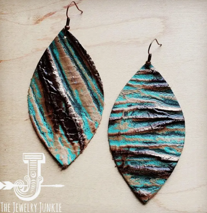 Leather Oval Earring-Turquoise Chateau