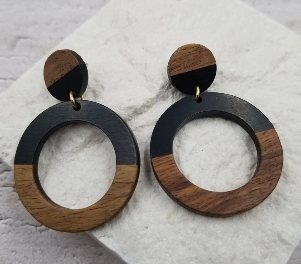 Wood & Resin Hoop Earrings