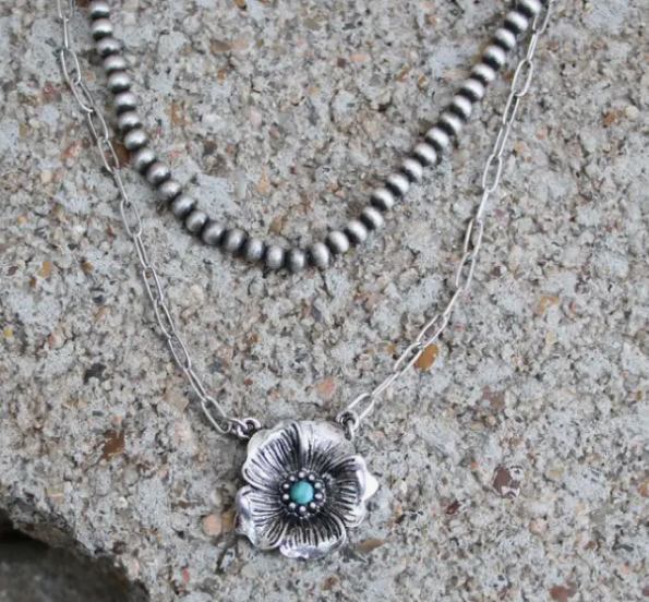 Silver Flower with Turquoise